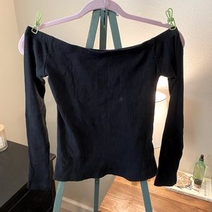 Ribbed Off-The-Shoulder Long Sleeve Shirt